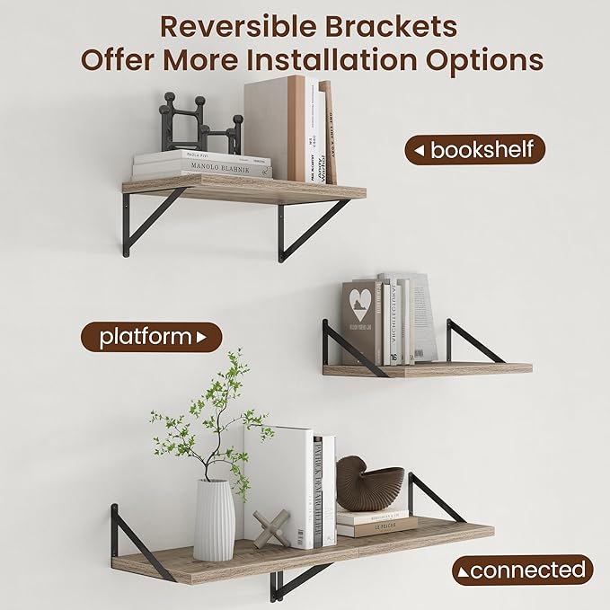 Axeman Deep Floating Shelves - 20 Inch Floating Shelves Set of 2-12 Inch Deep Grey Wall Shelves for Living Room Bathroom Kitchen