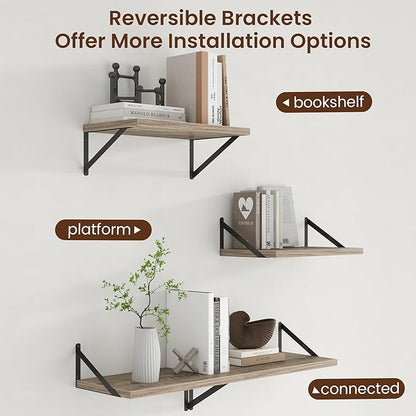 Axeman Deep Floating Shelves - 20 Inch Floating Shelves Set of 2-12 Inch Deep Grey Wall Shelves for Living Room Bathroom Kitchen