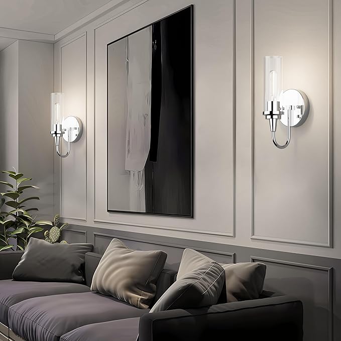 Aipsun Chrome Wall Sconces Set of Two, Sconces Wall Lighting Hardwired Wall Sconce Indoor Wall Light for Living Room Hallway (Exclude Bulb)
