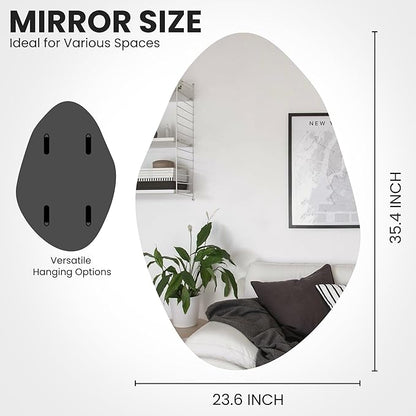 Irregular Asymmetrical Wall Mirror for Living Room Bathroom Entryway, Modern Decorative Mirror Hanging (Hook Style, 36'' x 24'')