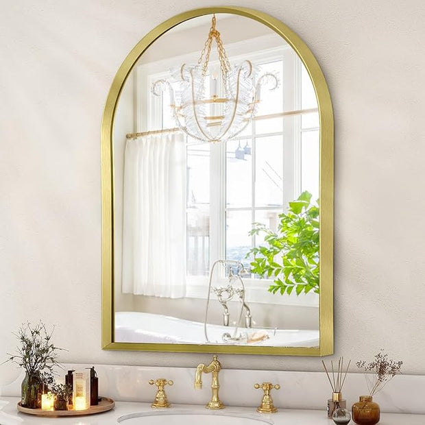 Arch Bathroom Mirror, Metal Frame Vanity Mirror, Dresser Mirror, Arch Decorative Mirrors for Living Room Bedroom Entryway Mantle 16"x12"