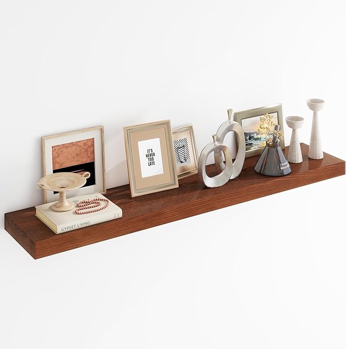 RICHFOCUS Floating Shelves for Wall | 48W x 9.3D Rustic Floating Shelves with Solid Ash Wood Veneer Set of 1 | Wood Wall Shelves with Upgraded Brackets | for Living Room Bathroom Home Office