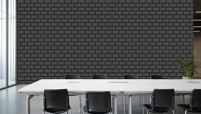 WoveN SounD Brick Acoustic Wall Panels, 16 Pack 16x12 Inch, Wood Veneer Carved Sound Proof Wall Decor, Self-Adhesive for Home, Studio, Office & Focus Zones, Black Oak