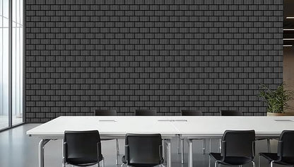 WoveN SounD Brick Acoustic Wall Panels, 16 Pack 16x12 Inch, Wood Veneer Carved Sound Proof Wall Decor, Self-Adhesive for Home, Studio, Office & Focus Zones, Black Oak