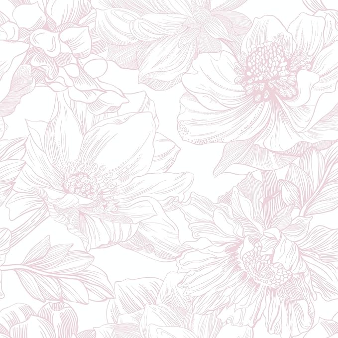 Ismoon Large Floral Peel and Stick Wallpaper Boho White/Pink Contact Paper 17.3inx32.7ft Removable Self Adhesive Bedroom Cabinet Mural Wall Decor Vinyl Roll