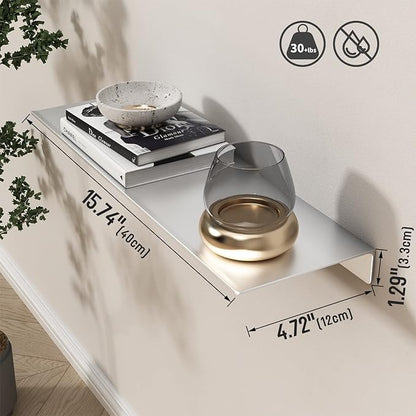 Danpoo Adhesive Floating Shelf for Wall Storage, Metal Wall Shelf for Bathroom/Living Room/Kitchen/Bedroom, Display Shelf for Collectibles(Silver, 16")