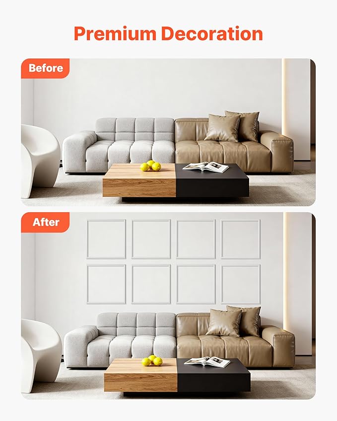VEVOR Wall Molding 12 Pack, 20 x 20 in Wainscoting Panels Kit, Lightweight Paintable Polystyrene, Easy to Install, Waterproof Accent Wall Trim for Interior Décor Living Room, Bedroom, Home, White