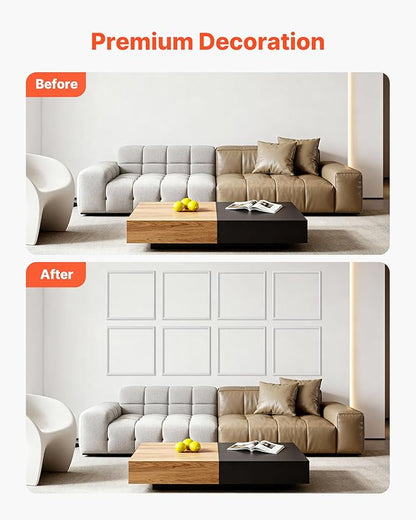 VEVOR Wall Molding 12 Pack, 20 x 20 in Wainscoting Panels Kit, Lightweight Paintable Polystyrene, Easy to Install, Waterproof Accent Wall Trim for Interior Décor Living Room, Bedroom, Home, White