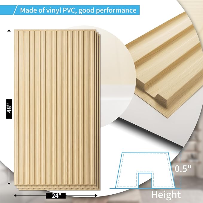 Art3d 12-Pack Slat Design 3D Wall Panels for Interior Wall Decor, 2x4 FT PVC Decorative Drop Ceiling Tiles - Oak