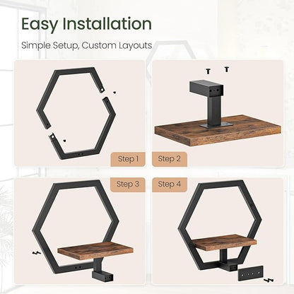 Floating Shelves for Wall, Wall Planters for Indoor Plants Set of 2, Plant Wall Shelf, for Living Room, Bedroom, Kitchen, Home Office, Rustic Brown and Black TBJ40P2BF
