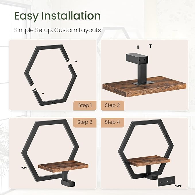 Floating Shelves for Wall, Wall Planters for Indoor Plants Set of 2, Plant Wall Shelf, for Living Room, Bedroom, Kitchen, Home Office, Rustic Brown and Black TBJ40P2BF