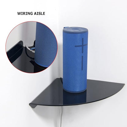 Cosmos 2 Pcs Acrylic Wall Mount Floating Corner Shelves Quarter Round Shower Shelf Hanging Corner Shelves Wall Storage Display Organizer for Bathroom Kitchen Bedroom Living Room (Solid Black)