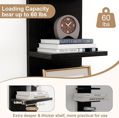 Fun Memories 4 Tier Wall Shelf Unit, Vertical Floating Shelf, Wall Mount Lack Shelving Home Decor Organizer Tall Tower Design Utility Shelving for Bedroom Living Room, Black