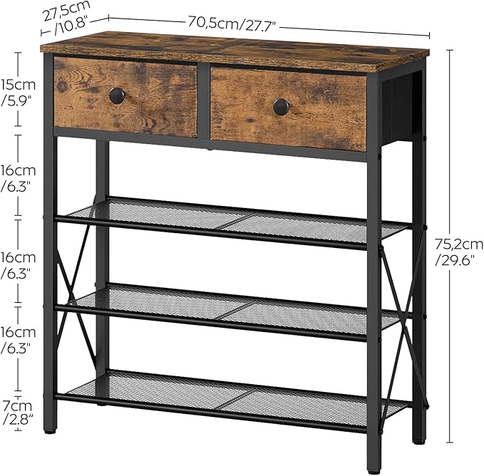 4 Tier Shoe Rack, Large Capacity Shoe Storage Organizer, Metal Shoe Shelf with Drawer and Wooden Top, for 16 Pairs of Shoes, for Entryway, Closet, Rustic Brown and Black SS24BR