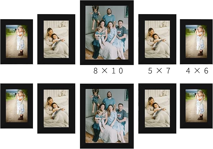 LUCKYLIFE Picture Frame Set 10-Pack, Gallery Wall Frame Collage with 8x10 5x7 4x6 Black Frames