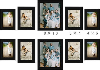 LUCKYLIFE Picture Frame Set 10-Pack, Gallery Wall Frame Collage with 8x10 5x7 4x6 Black Frames
