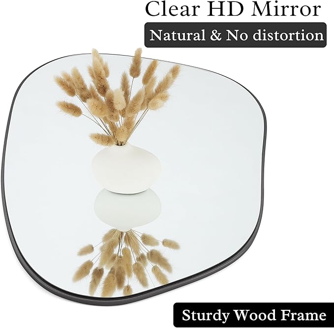 PERFNIQUE Irregular Wall Mirror Asymmetrical Mirror, 40''x26'' Black Mirror for Bathroom Bedroom Living Room Entryway, Decorative Modern Wall Decor, Wall Mounted Mirror (Black, 40