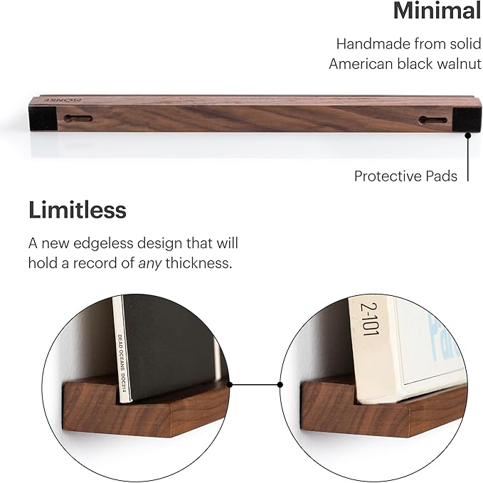 Vinyl Record Shelf - A Display Ledge Made of Solid Walnut - A Wall Mount for Your Favorite or Now-Playing Records -This Vinyl Record Holder Fits All Records (Walnut)