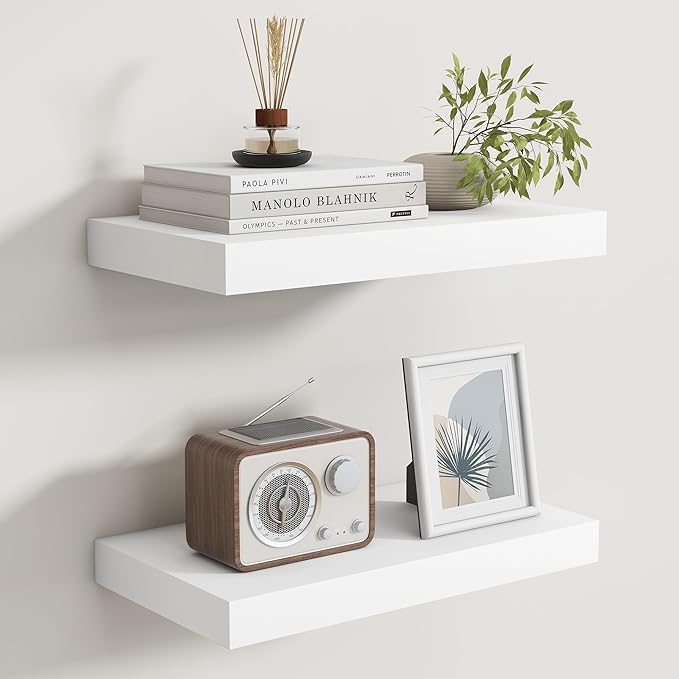 Floating Shelves for Wall, Real Wood Floating Shelf Set of 2, 8 Inch Deep Floating Shelves, Rustic Wood Wall Shelf for Home Decor, Deep Storage Shelves for Bathroom, Kitchen, 16