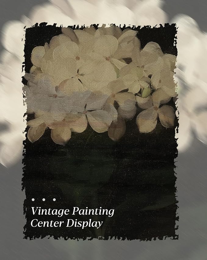HUARCEY Gold Framed Vintage Wall Art for Living Room, Flowers Painting Canvas Prints Shelf Decor for Kitchen, Aesthetic Bedroom Wall Art, Christmas Gifts for Friends Family (White Hydrangea 12
