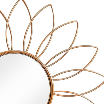 3 Pack Metal Mirrors for Wall Sunburst Wall Mirrors Home Décor Decorative Hanging Wall Art for Living Room Bedroom Entryway (Rose Gold2, Flowers)