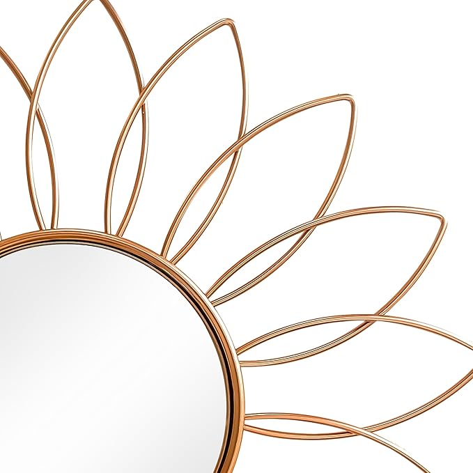 3 Pack Metal Mirrors for Wall Sunburst Wall Mirrors Home Décor Decorative Hanging Wall Art for Living Room Bedroom Entryway (Rose Gold2, Flowers)