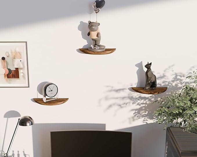 Solid Wood Half Round Rustic Floating Shelves, Natural Wood Wall Shelves, Elevate Your Space. Perfect for Living Rooms, Bathrooms, Bedrooms, Offices, Children's Rooms,Pictures Plants Books