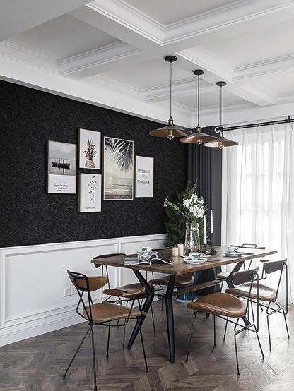 Safiyya 17.3 inch X 590 inch Wallpaper Black Silk Textured Wallpaper Peel and Stick Modern Solid Color Wall Paper Removable Contact Paper for Bedroom Vinyl Rolls