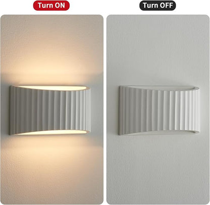 White Modern LED Wall Sconces Wall Lighting, Gypsum 3000K Warm White Indoor Hardwired Wall Mount Light Fixtures Lamp Up and Down for Living Room Bedroom Hallway Dining Room