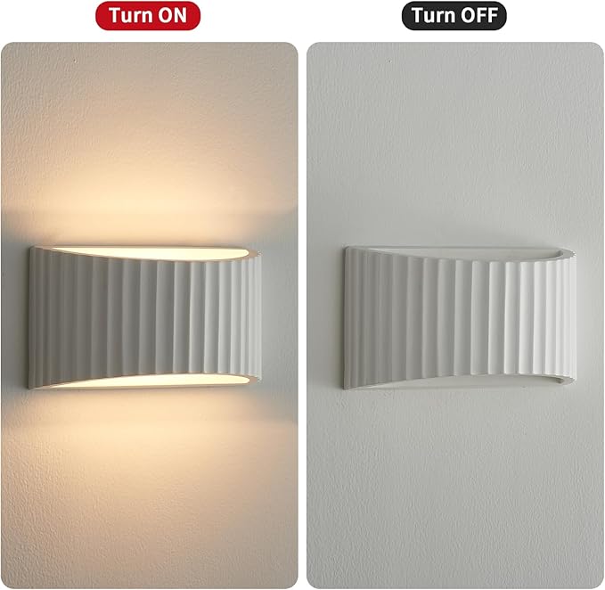 2 Pack White Modern LED Wall Sconces Wall Lighting, Gypsum 3000K Warm White Indoor Hardwired Wall Mount Light Fixtures Lamp Up and Down for Living Room Bedroom Hallway Dining Room