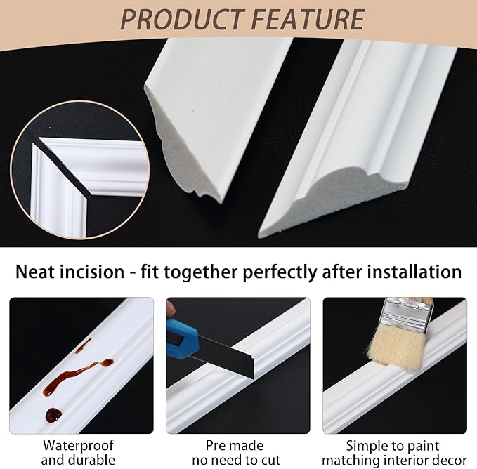Gaahing 6 Sets Premade Accent Wall Molding Kit, Pre-Cut Wainscoting Panels, Ready to Assemble Chair Rail Moulding for Interior Decoration