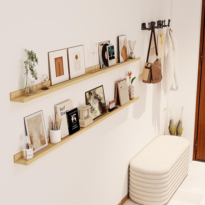 Axeman 72 Inch Floating Shelves | Picture Ledge Shelf Set of 2 | Oak Wall Shelves with Lip | Oak Picture Shelf for Wall with Ledge | Photo Ledges 72 Inch