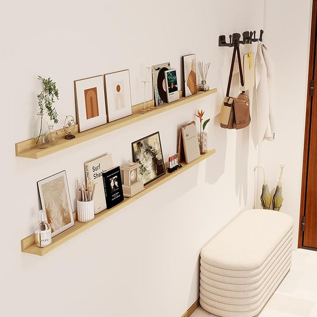 Axeman 72 Inch Floating Shelves | Picture Ledge Shelf Set of 2 | Oak Wall Shelves with Lip | Oak Picture Shelf for Wall with Ledge | Photo Ledges 72 Inch