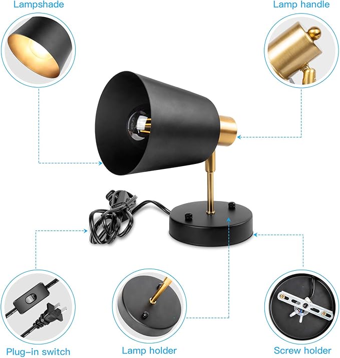Plug in Wall Sconces, Wall Mounted Lamps with Plug in Cord Metal Vintage Industrial Wall Light Fixtures Lighting Reading Lights for Bedside Bedroom Living Room Indoor Doorway (Exclude Bulb) (2PC)