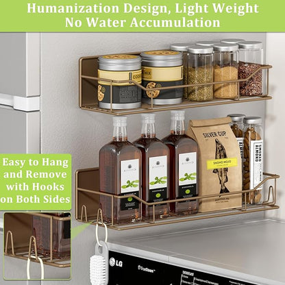 Magnetic Spice Rack for Refrigerator, 9 Pack Magnetic Fridge Shelves W/Adjustable Paper Towel Holder, Hook Rack, Moveable Spice Organizer Shelf for Kitchen Organization and Storage (Brown)