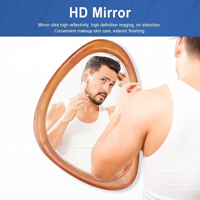 MAGFLERUM Irregular Wall Mirror, 30 * 20 inch Asymmetrical Wood Mirrors, Entryway Mirror, Hanging Vertically and Horizontally. Mirrors for Wall Decor (Red Walnut)
