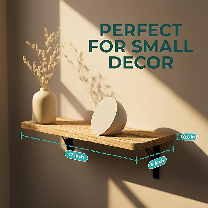 Reinforced Steel Bracket Room Shelves for Bedroom Wall - Easy to Install, Template and Video Included - Wall Mounted Rustic Wood Shelves for Bathroom, Home Decor