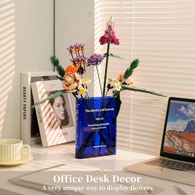 Puransen Blue Book-Shaped Vase for Flowers - Aesthetic Room Decor for Modern Home/Office, Minimalist Shelf Organizer with Floral Display, for Book Lovers & Interior Design Enthusiasts