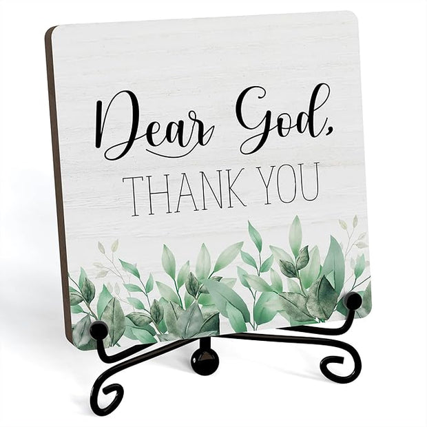 Modern Farmhouse Decor, Home Decor For Living Room, Boho Chic Aesthetic Shelf Decorations, Christian Eucalyptus Dear God Sign, Farm House Entryway Tv Stand Fireplace Coffee Table Decoration (09)