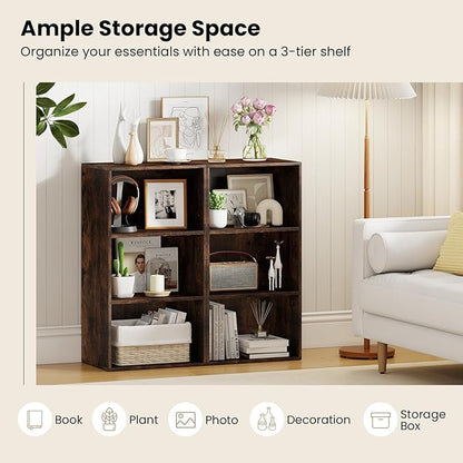 Giantex 3 Tier Bookcases Set of 2, 31.5" Bookshelf Cube Storage Organizer, Open Storage Cabinet Multi-Functional Home Office Bedroom Furniture Display Bookcases, Rustic Brown
