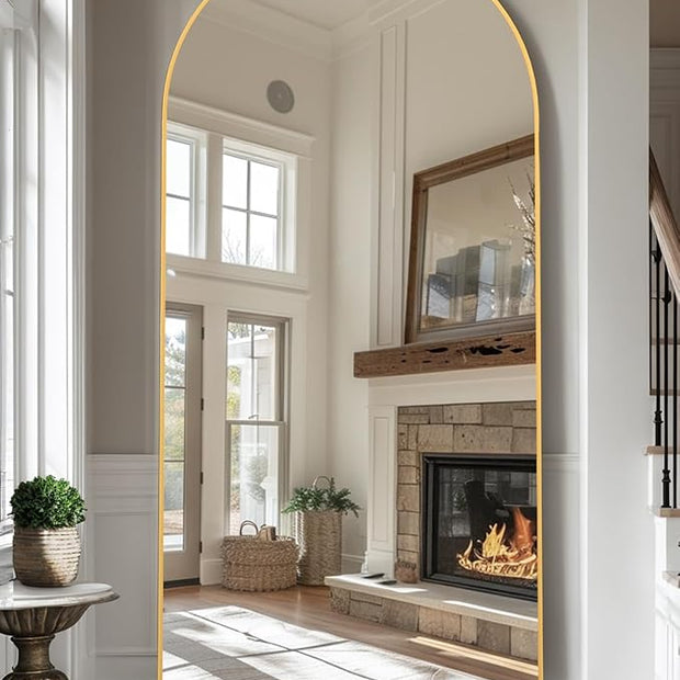 Full Length Mirror with Stand, 68"x26" Arched Full Body Mirror, Large Stand Up Mirrors, Aluminum Frame Floor Standing Mirrors, Freestanding Hanging Leaning Mounted for Bedroom Living Room Gold