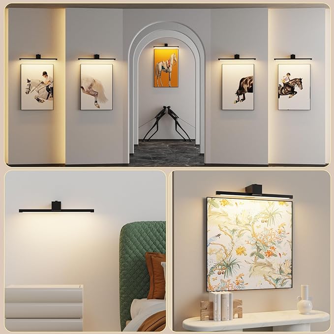 Picture Lights for Wall,Battery Operated Art Light,16in Gallery Light for Paintings,3CCT Dimmable,Metal Finish Recharging Battery Wall Light with Remote for Living Room Gallery(Black)