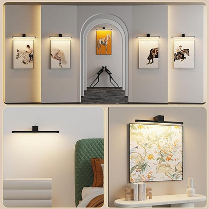 Picture Lights for Wall,Battery Operated Art Light,16in Gallery Light for Paintings,3CCT Dimmable,Metal Finish Recharging Battery Wall Light with Remote for Living Room Gallery(Black)
