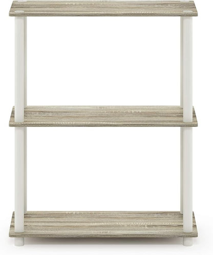 Furinno TURN-N-TUBE Storage Shelves, 3-Tier Book Shelf, Corner Shelf, Toolless Open Shelves, for Organization and Storage, Living Room, Garage, Home Office, Sonoma Oak