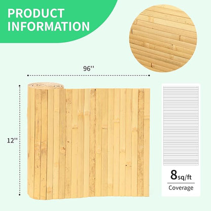Natural Bamboo Wall Panel for Interior Wall Decor, Renewable Pole Wrap Wainscoting Paneling for Wall Ceiling Furniture Cabinet Office, 12 x 96 Inch, Natural