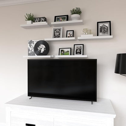 Floating Shelves Set of 6, White Wall Shelves with Lip, Display Shelves for Wall Decor, Modern Picture Ledge for Living Room, Bedroom, Nursery, Bathroom, Pictures, Books, Plants- White