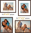 Vittanly 11x14 Picture Frame Set of 4, Display Pictures 8x10 with Mat or 11x14 without Mat, Engineered Wood with Shatter Resistant Plexiglass, Wall Gallery Photo Frames for Wall or Tabletop, Brown