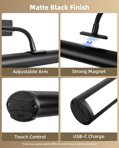 EZVALO 16in Picture Lights for Wall, Rechargeable 6000mAh Cordless Art Lights with Remote, 3 Color Temperatures LED Painting Lights for Artwork, Frames, Gallery (Black, 2Pack)