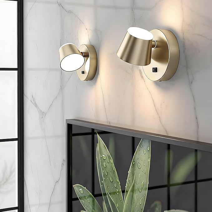 URSOLA Battery Operated Wall Lights Set of Two, LED Rechargeable Battery Wall Sconce with 9000mAh 3CCT and Dimmable Magnetic 360° Rotation Cordless Light for Bedroom（Champaign）