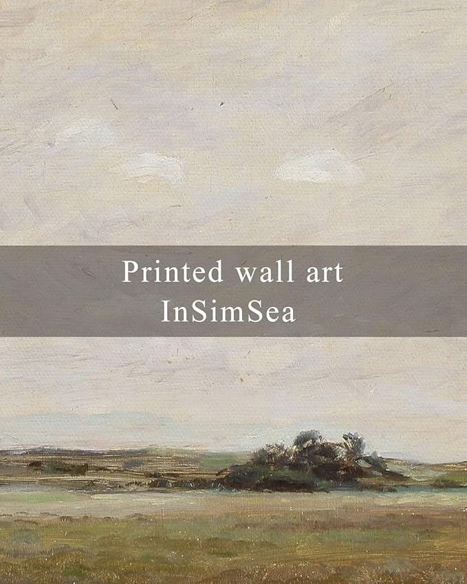 InSimSea Framed Canvas Print Art, Vintage Open Field Landscape Painting, Rustic Farmhouse Cottage Decor for Hallway Wall Floating Shelf Desk Vanity Fireplace,10x8in, Neutral Tones
